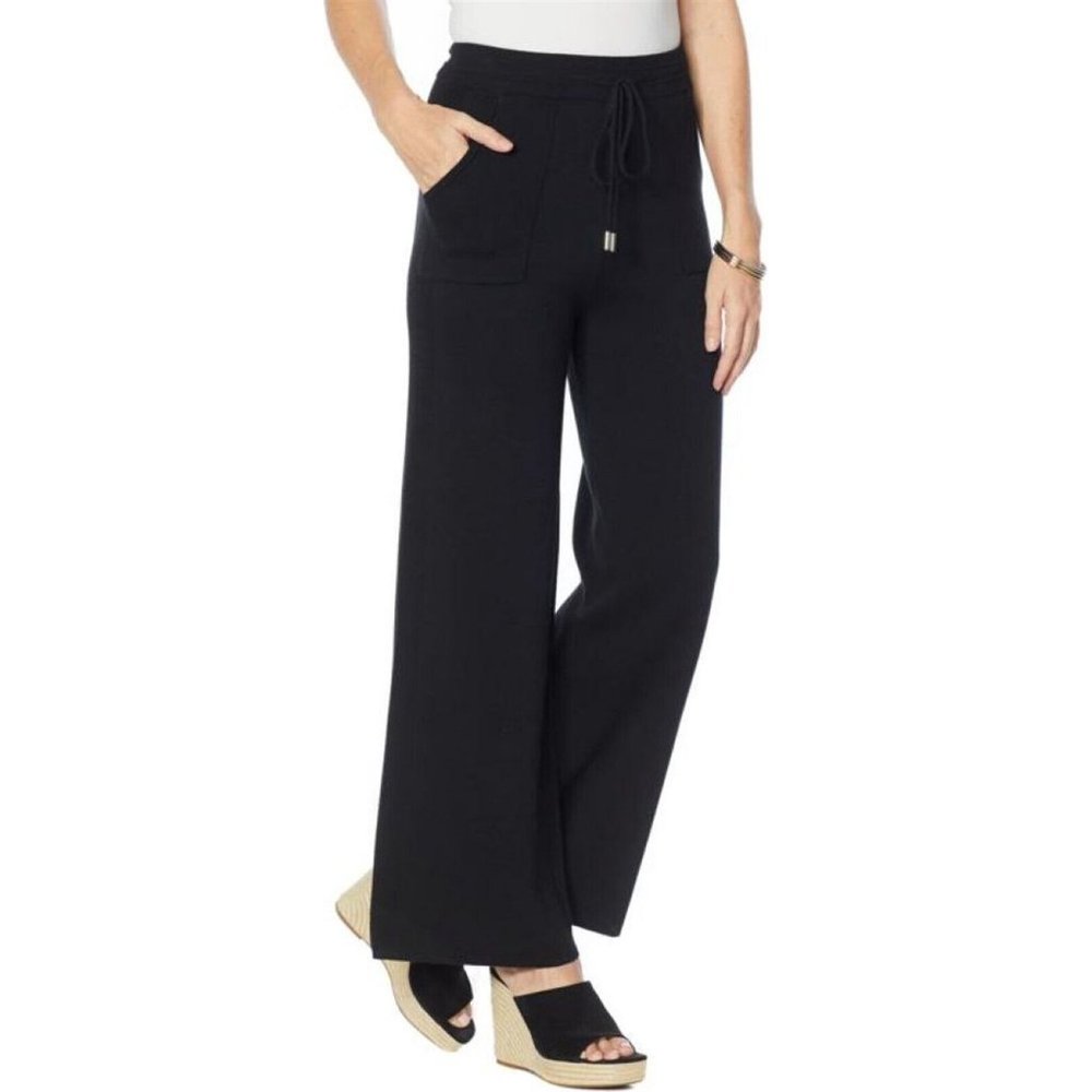 NWT RETREAT RHONDA SHEAR LUXE KNIT WIDE-LEG LOUNGE PANTS BLACK SMALL